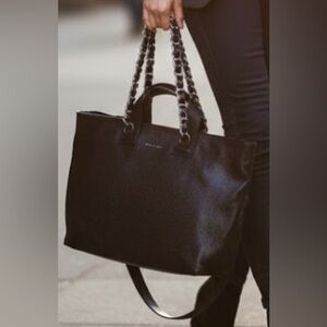 MARC ELLIS black glitter shoulder bag with leather and chain shoulder straps